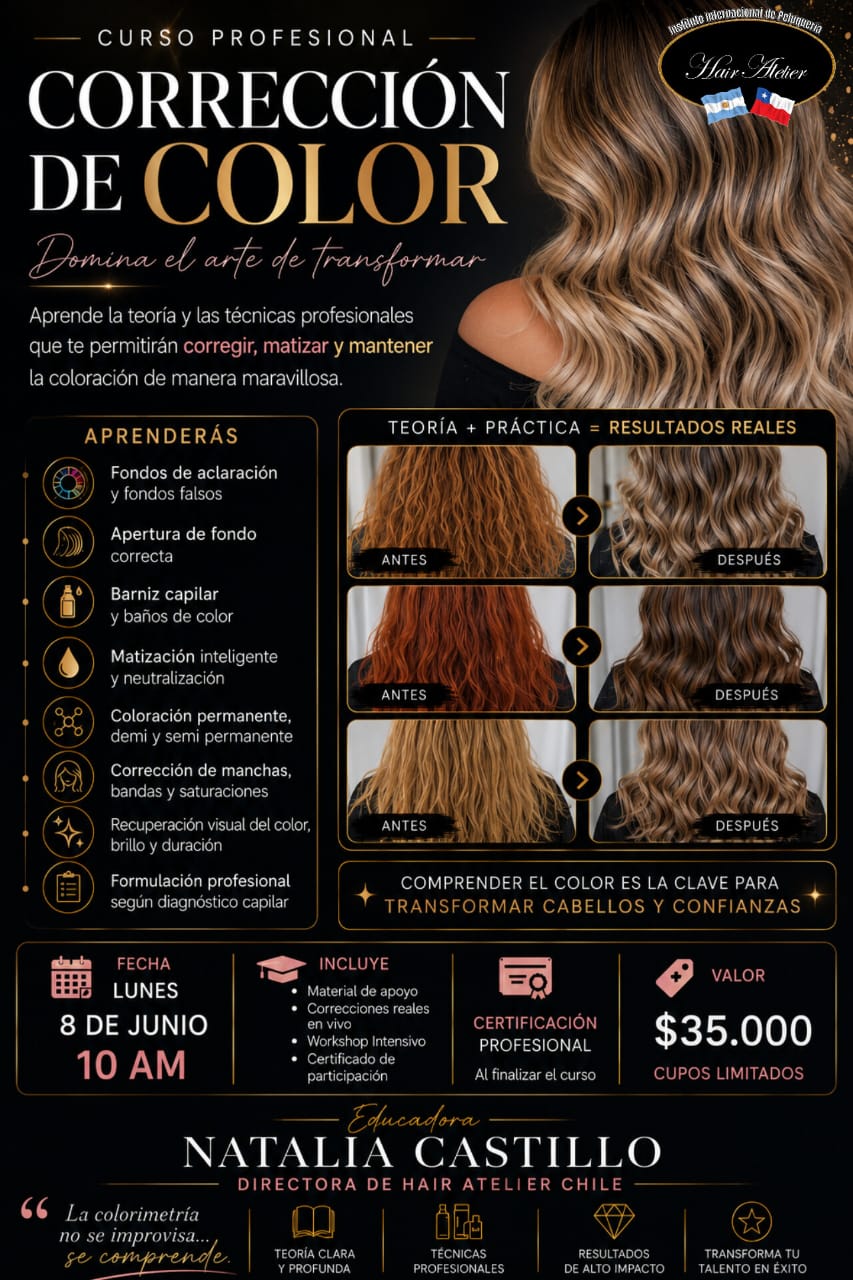 Curso Profesional de Corrección de Color – Instituto Hair Atelier Chile – Santiago 2026